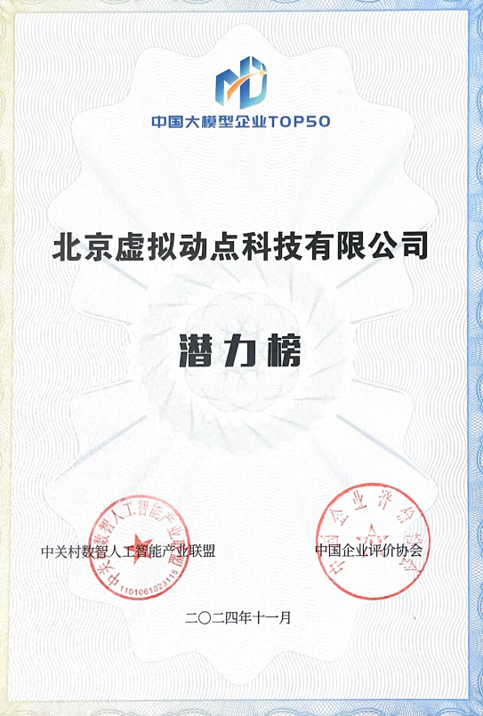 突出重围！huatihui·虚拟动点动作大模型入选“2024中国大模型TOP50企业潜力榜”